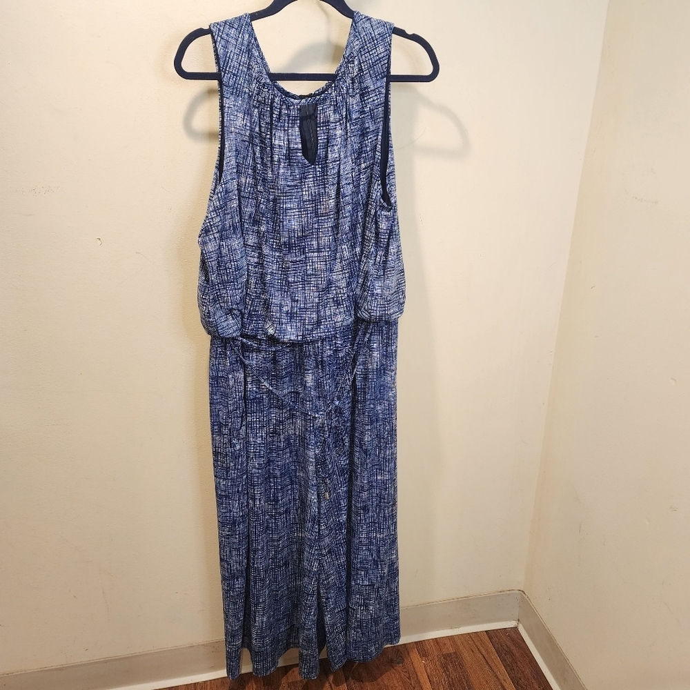 Roz & Ali Chic Blue Patterned Plus Size  Sleeveless Jumpsuit Size 3x